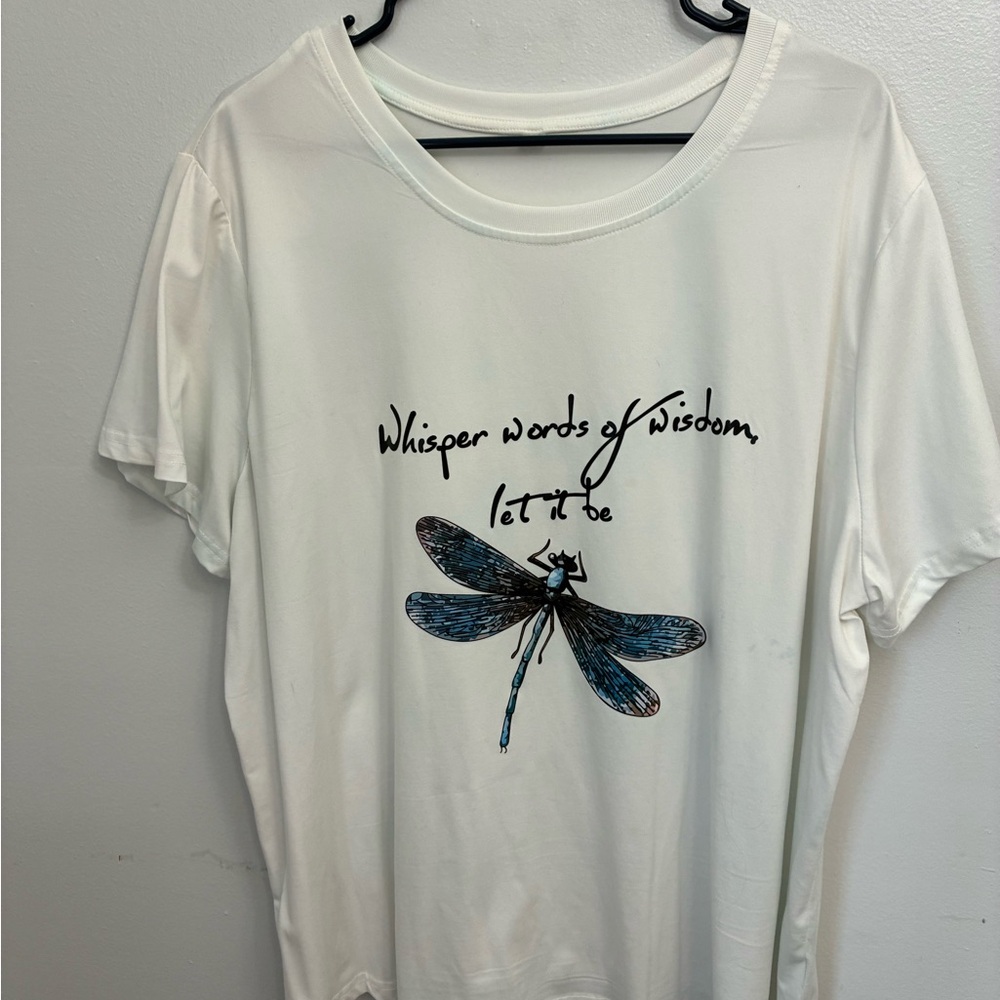 White Dragonfly Graphic Tee - "Whisper words of wisdom, let it be"